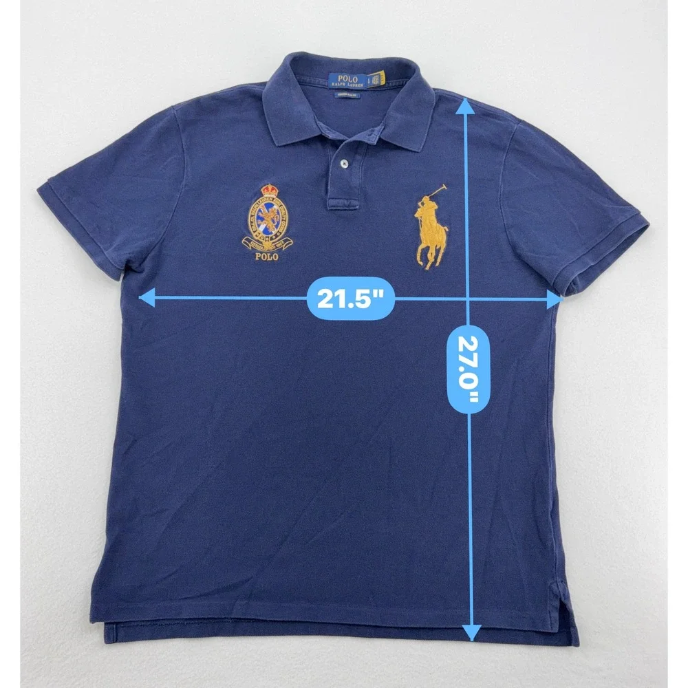 Polo Ralph Lauren Polo Shirt Men L Blue Big Pony Crest Slim Fit Good